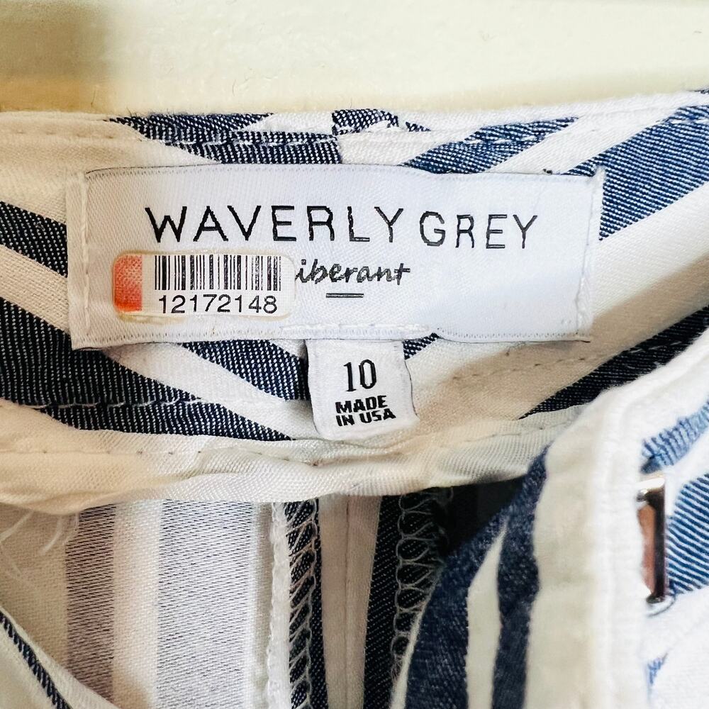 Waverly Grey Pants w Pockets 10 Blue White Stripe Wide Leg Casual Cropped Rayon - Picture 7 of 10